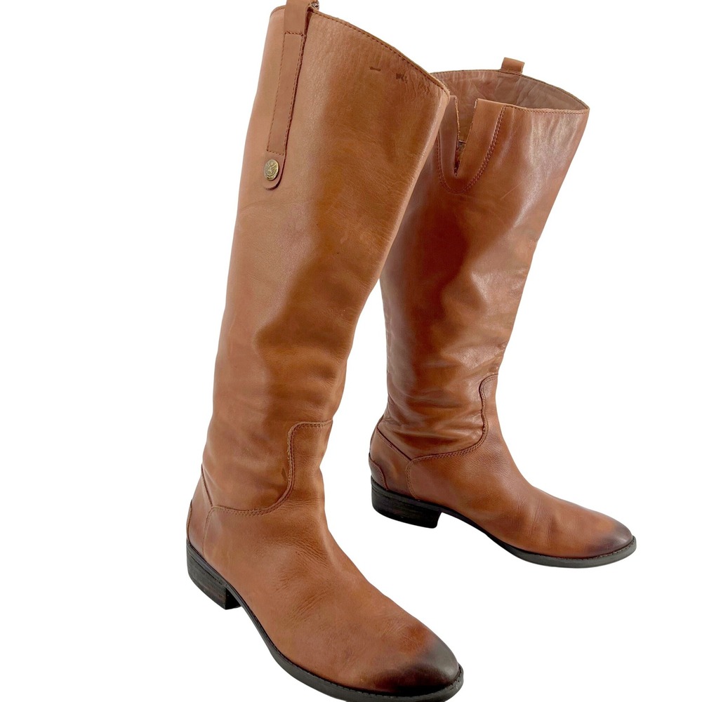 Sam Edelman Penny 2 Riding Boots Women 8.5 Whiskey Leather Back Zip Tall Western